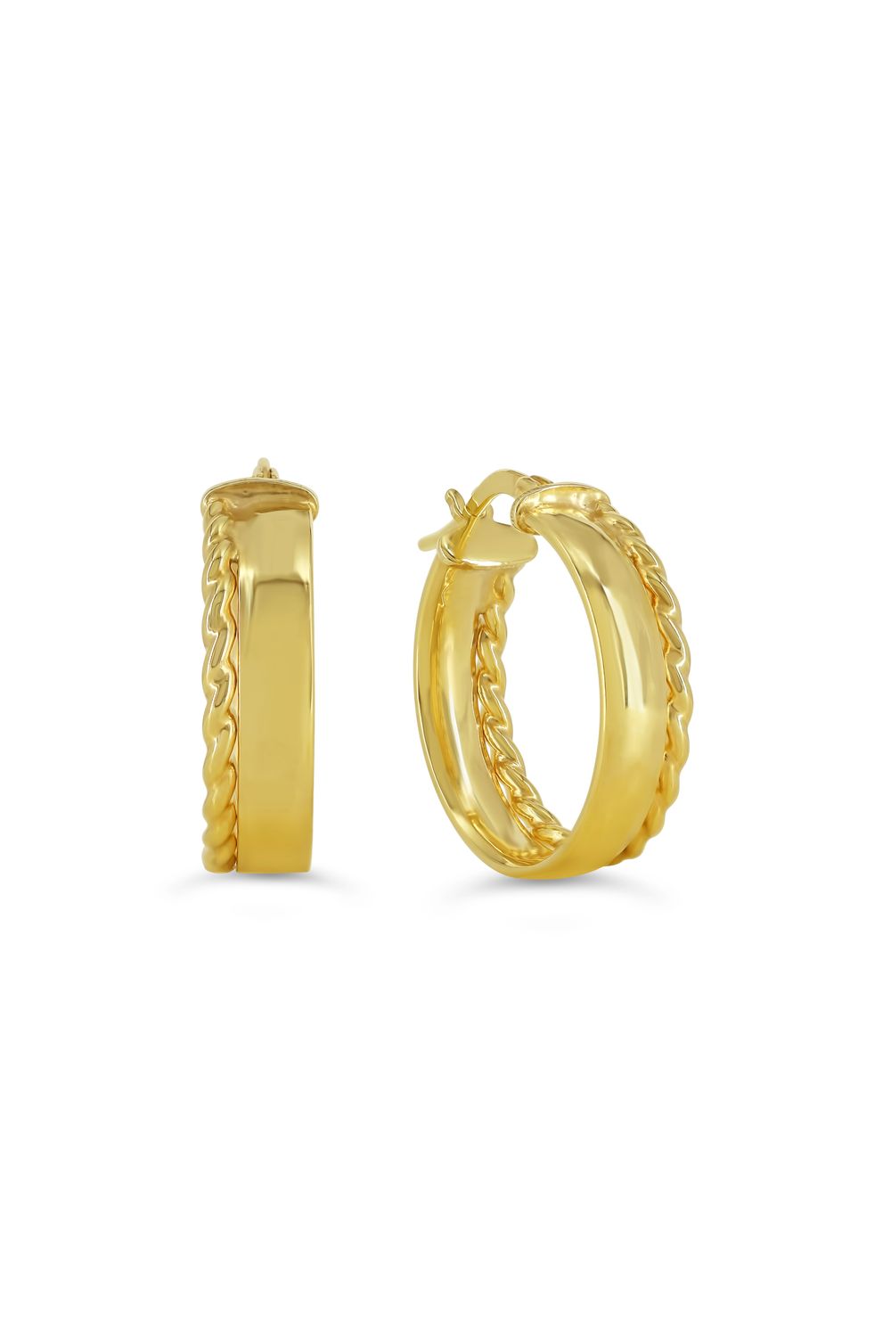 Sempre Oro 14KY &amp; Silver Rope Edge Double Strand Hoop Earrings 1026