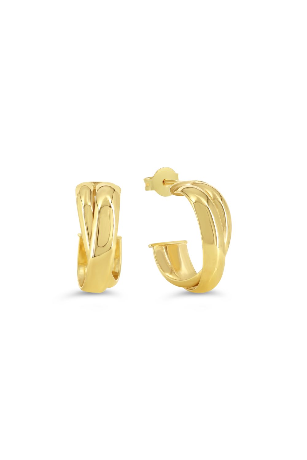Sempre Oro 14K &amp; Silver Double Row Crossover J Hoop Stud Earrings 1054