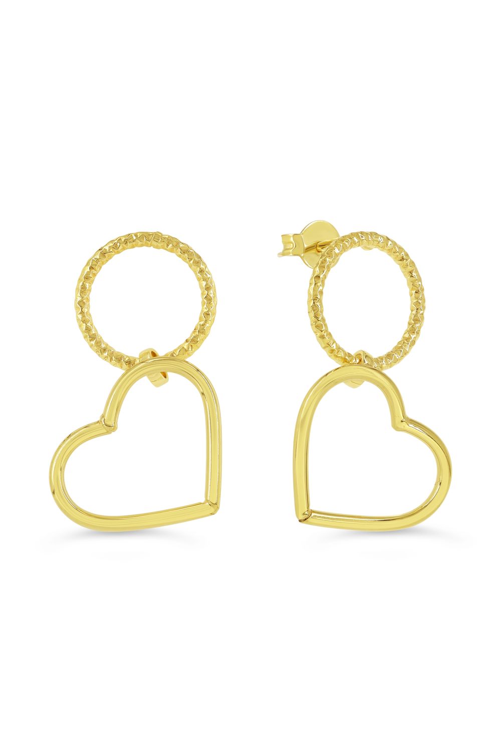 Sempre Oro 14KY &amp; Silver Open Heart and Circle Drop Stud Earrings 1043