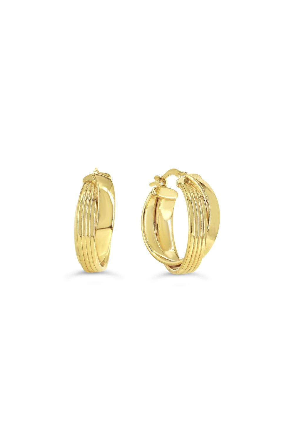 Sempre Oro 14K &amp; Silver Ribbed Double Hoop Earrings 1049