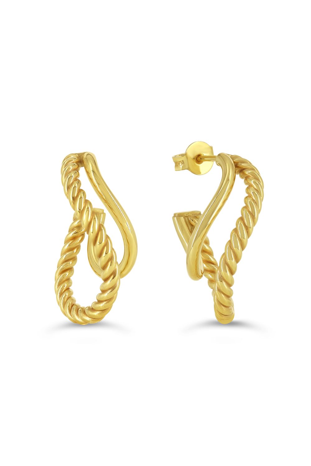 Sempre Oro 14K &amp; Silver Double Row J Hoop Stud Earrings 1058