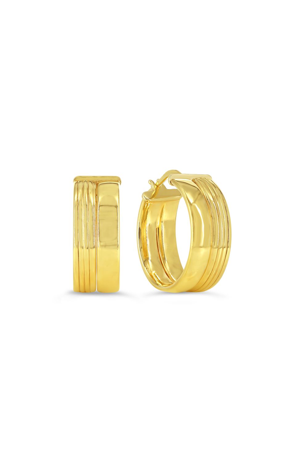 Sempre Oro 14K &amp; Silver Double Row Mixed Texture Hoop Earrings 1051