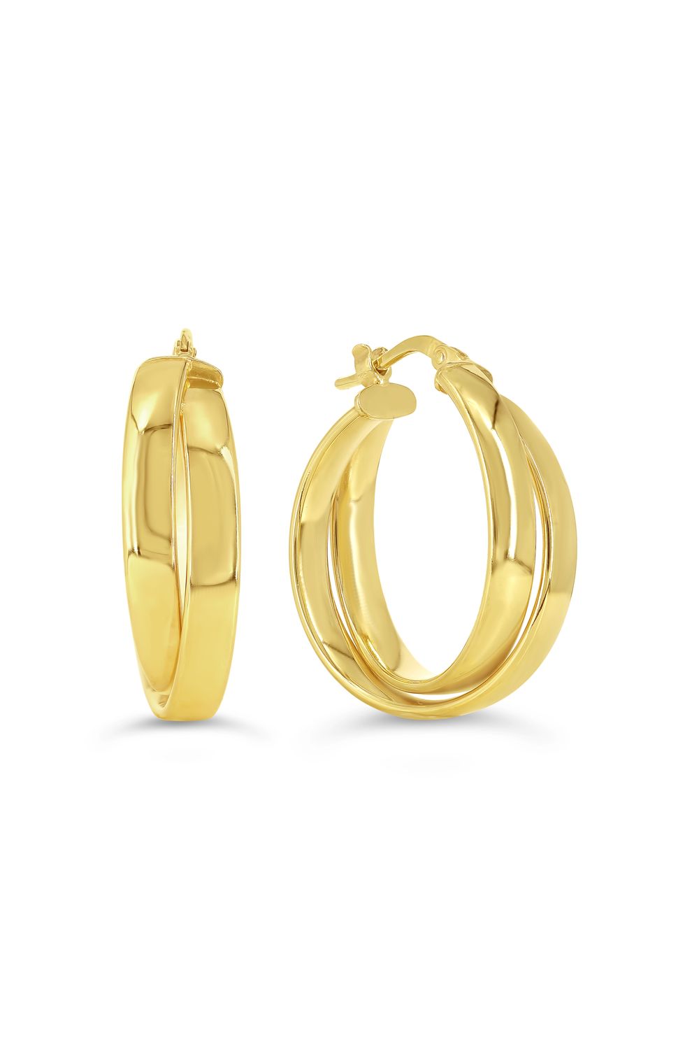 Sempre Oro 14K &amp; Silver Double Row Crossover Hoop Earrings 1057