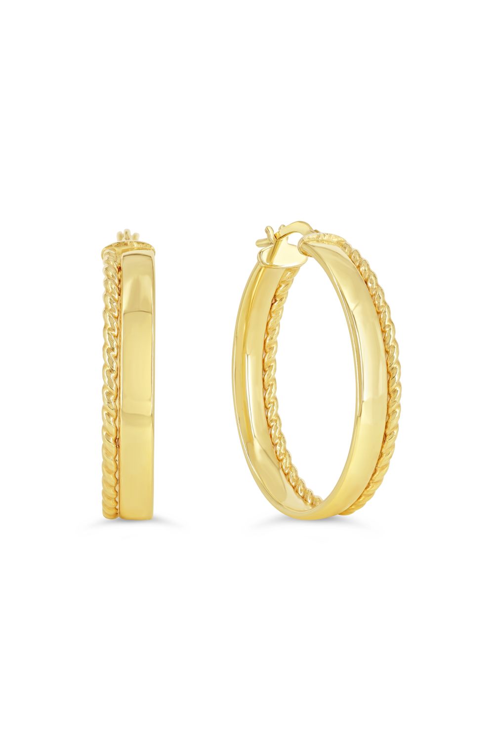 Sempre Oro 14K &amp; Silver Rope Edge Double Strand Hoop Earrings 1063