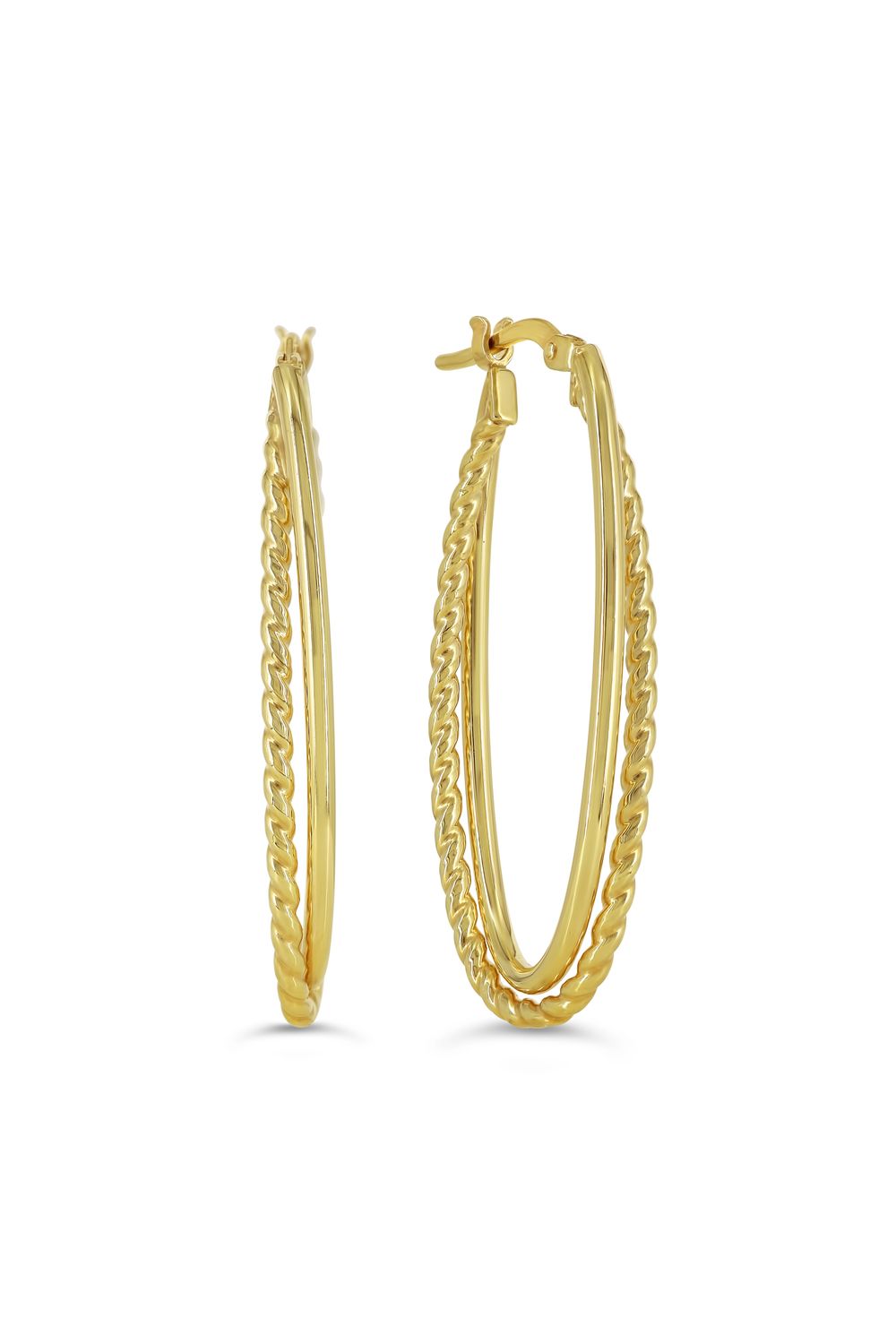 Sempre Oro 14K &amp; Silver Double Row Oval Hoop Earrings 1062