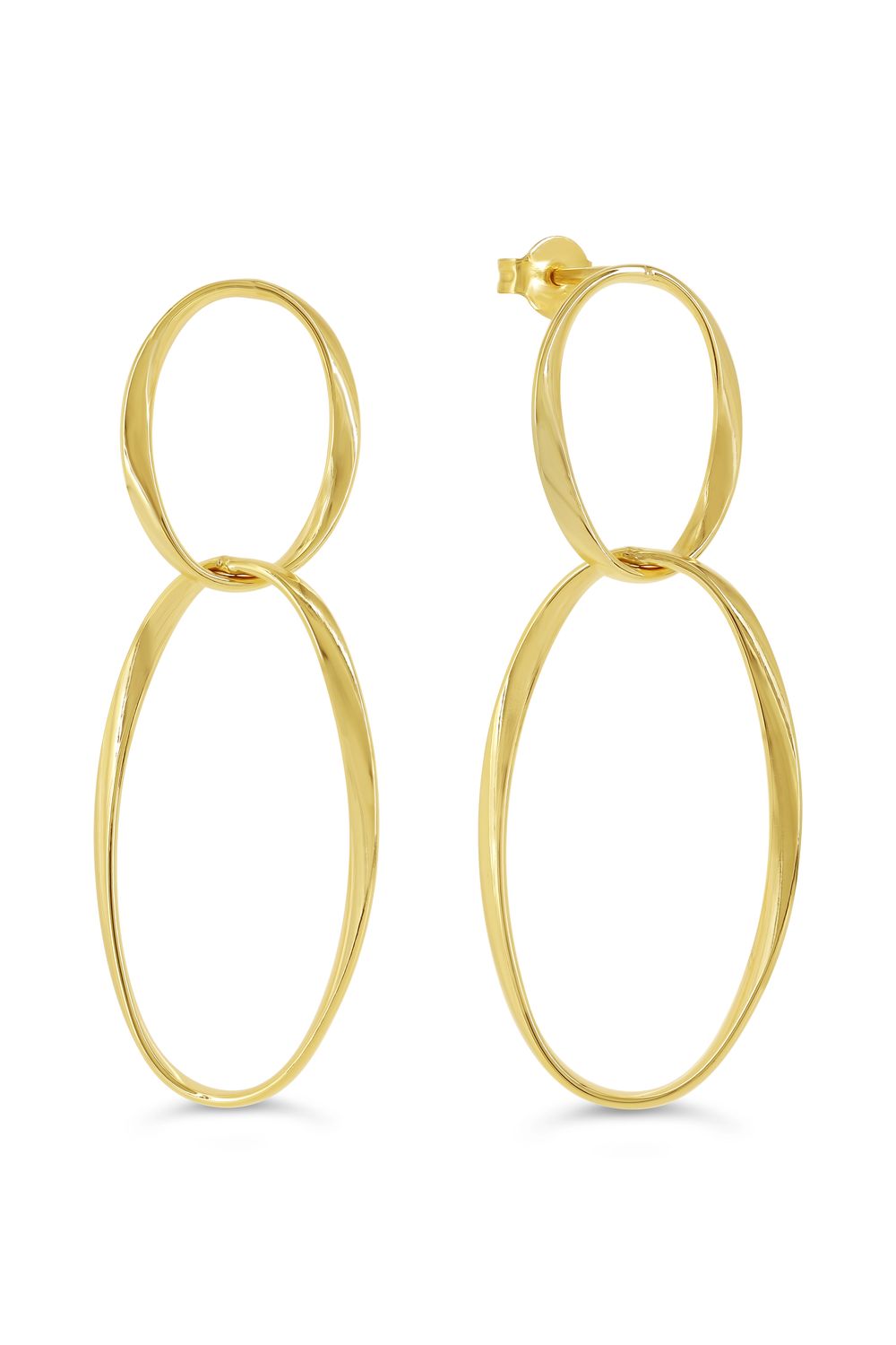 Sempre Oro 14K &amp; Silver Double Link Drop Stud Earrings 1065