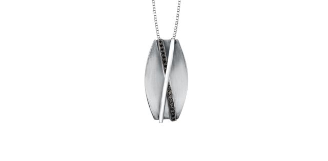 Corona Black Diamond 10KW &amp; Sterling Silver .08TW Necklace P3274