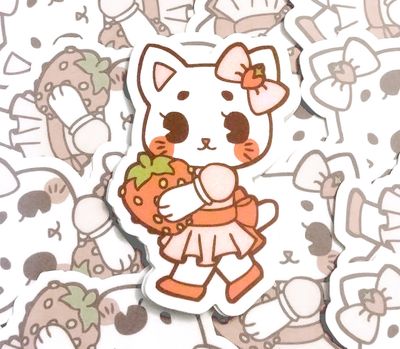 Vinyl Sticker: Strawberry Cat