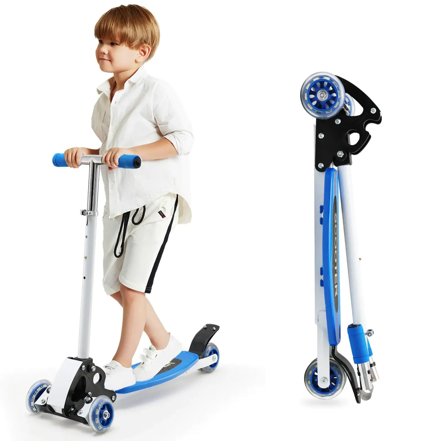 ZippFree™ Kids Kick Scooter (Blue) — 3-Wheel, Foldable, 4-Level Adjustable, Max 240 lbs