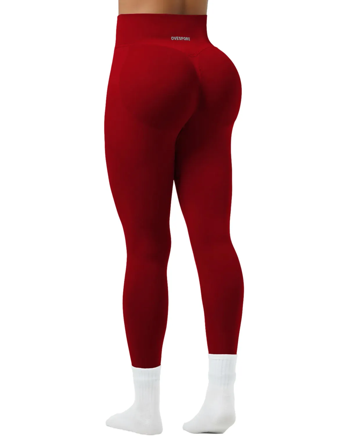 ZippFree™ OVESPORT Seamless Booty-Lift Leggings – High Waist, Scrunch Fit, Tummy Control (Red – Medium)