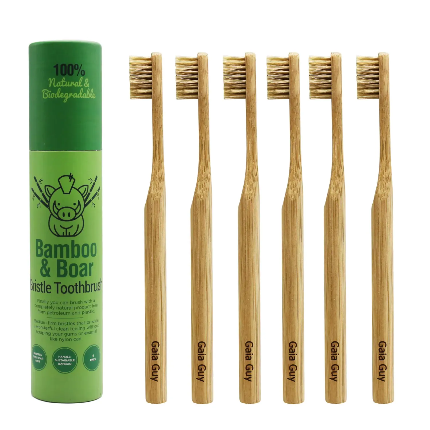 ZippFree™ Natural Bristle Bamboo Toothbrush 6-Pack (Boar Hair Only)