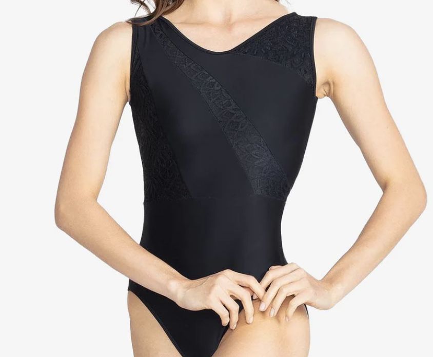 LEO TANK STRETCH W/LACE PANELS &quot;CAROLINA&quot; (SD-RDE2784), Color: BLACK, Size: P