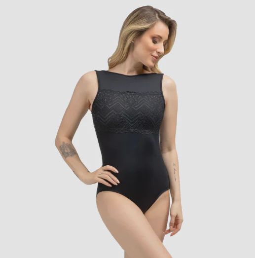 LEO TANK W/LACEY FRONT/V LACE BACK &quot;PARIS&quot; (SD-RDE2654), Color: BLACK, Size: M