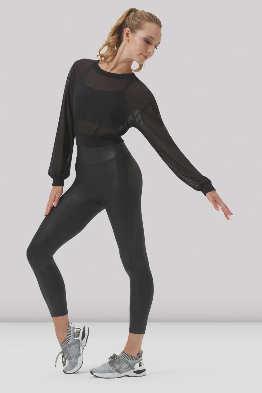 TOP LONG SLEEVE MESH (B-Z0549), Color: BLACK, Size: M