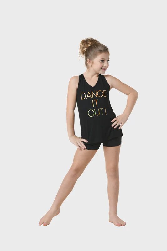 TANK &quot;DANCE IT OUT&quot; WITH CUT OUTS (D-22302A), Color: BLACK, Size: SMALL