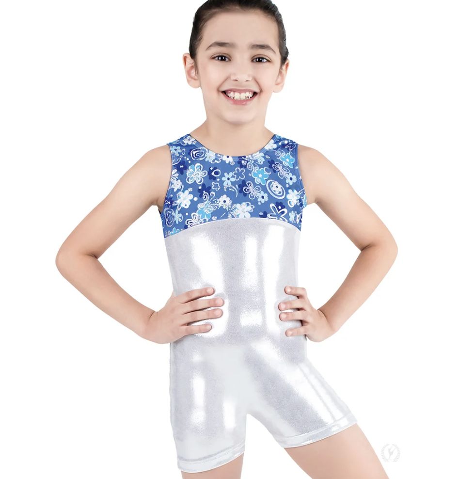 GYMNASTICS BIKETARD TWO TONED (E-29551), Color: BLUE/SILVER, Size: XS