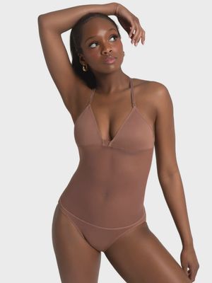 PLUNGE NECK MESH MIDRIFF LEO (C-3763W)