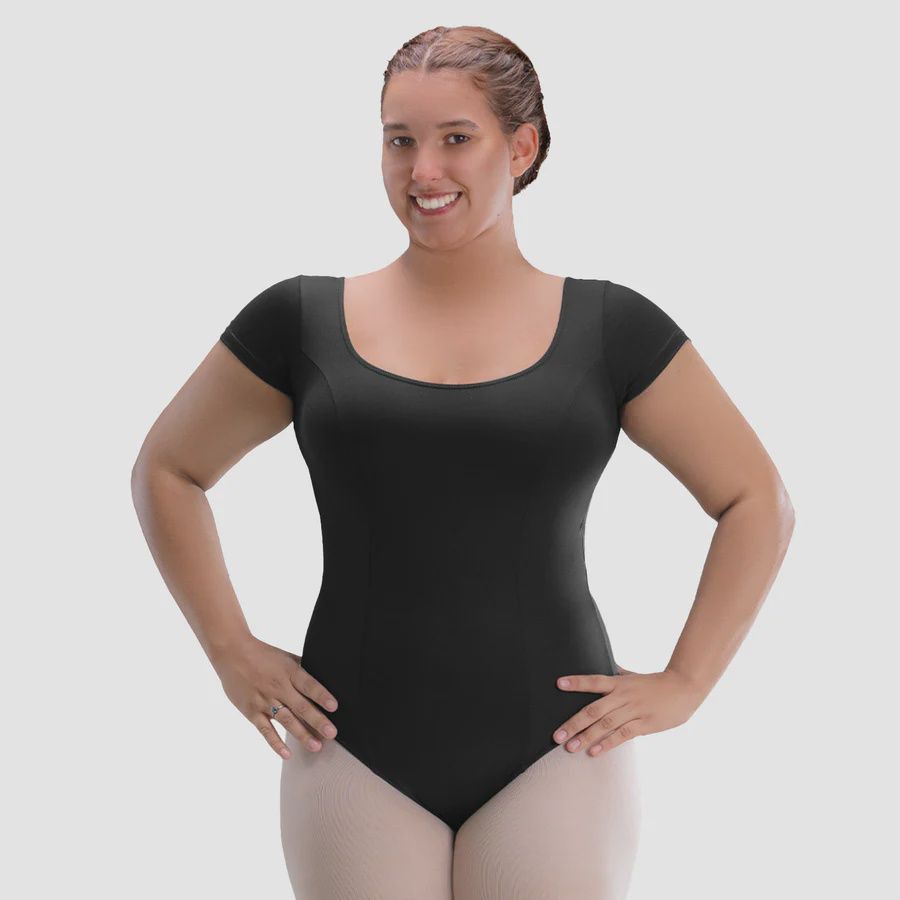 CURVY CAP SLEEVE LEOTARD (SD-SL194), Color: BLACK, Size: S