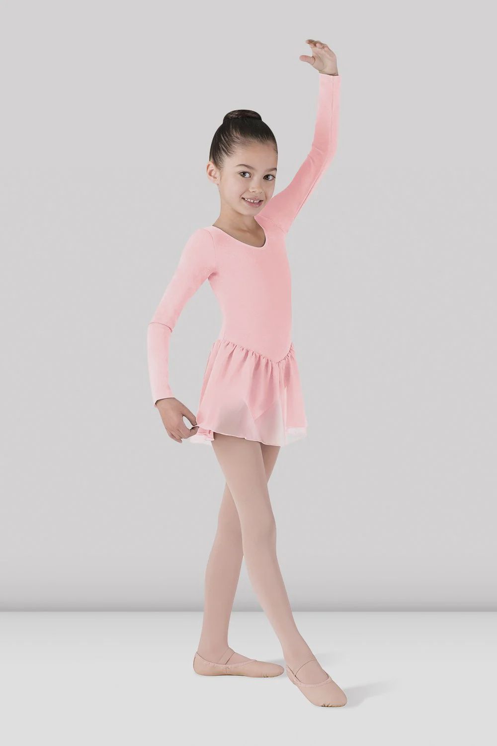 DRESS LONG SLEEVE SCOOP NECK CHILD (B-CL5309), Color: LIGHT_PINK, Size: 2_4