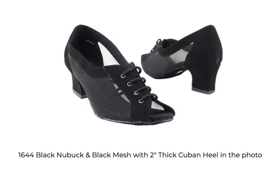 BALLROOM CLASSIC LACEUP MESH (VF-1644), Color: BLACK, Size: 4.5, Heel: 2&quot;TC