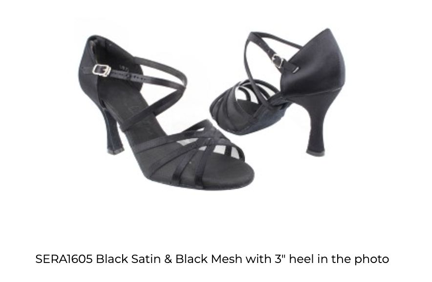 BALLROOM OPEN TOE MESH X-FRONT (VF-SERA1605), Color: BLACK_SATIN, Size: 4.5, Heel: 2.5&quot;