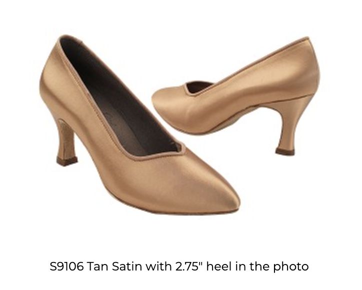 BALLROOM SIGNATURE CLOSED TOE PUMP (VF-S9106), Color: TAN_SATIN, Size: 4.5, Heel: 2&quot;