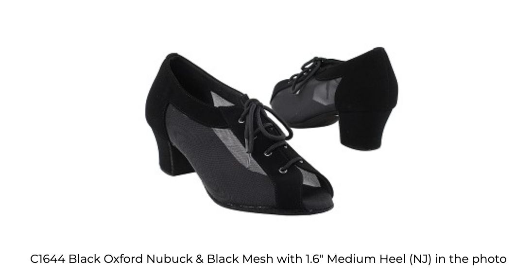 BALLROOM SHOE MESH SIDE WITH LACES (VF-C1644), Color: BLACK, Size: 4, Heel: 1.6&quot;