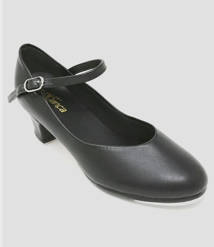 TAP BUCKLE LEATHER 1.5 HEEL (SD-TA55), Color: BLACK, Size: 4, Width Run: M