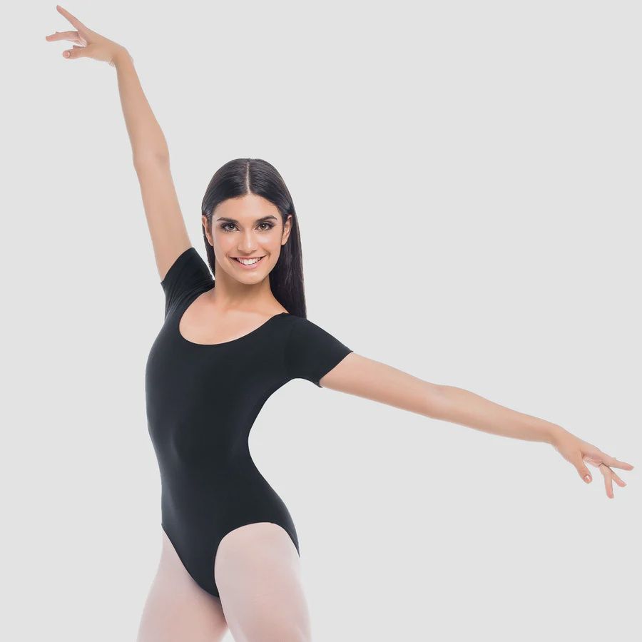 SHORT SLEEVE LEOTARD ADULT (SD-SL25), Color: BLACK, Size: P