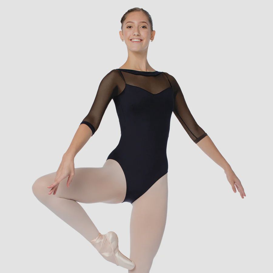 LEO MESH 3/4 SLEEVE ADULT &quot;PAOLA&quot; (SD-SL129), Color: BLACK, Size: XS