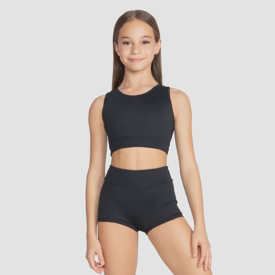 MESH BACK CROP TOP CHILD (SD-SL220), Color: BLACK, Size: 8-10
