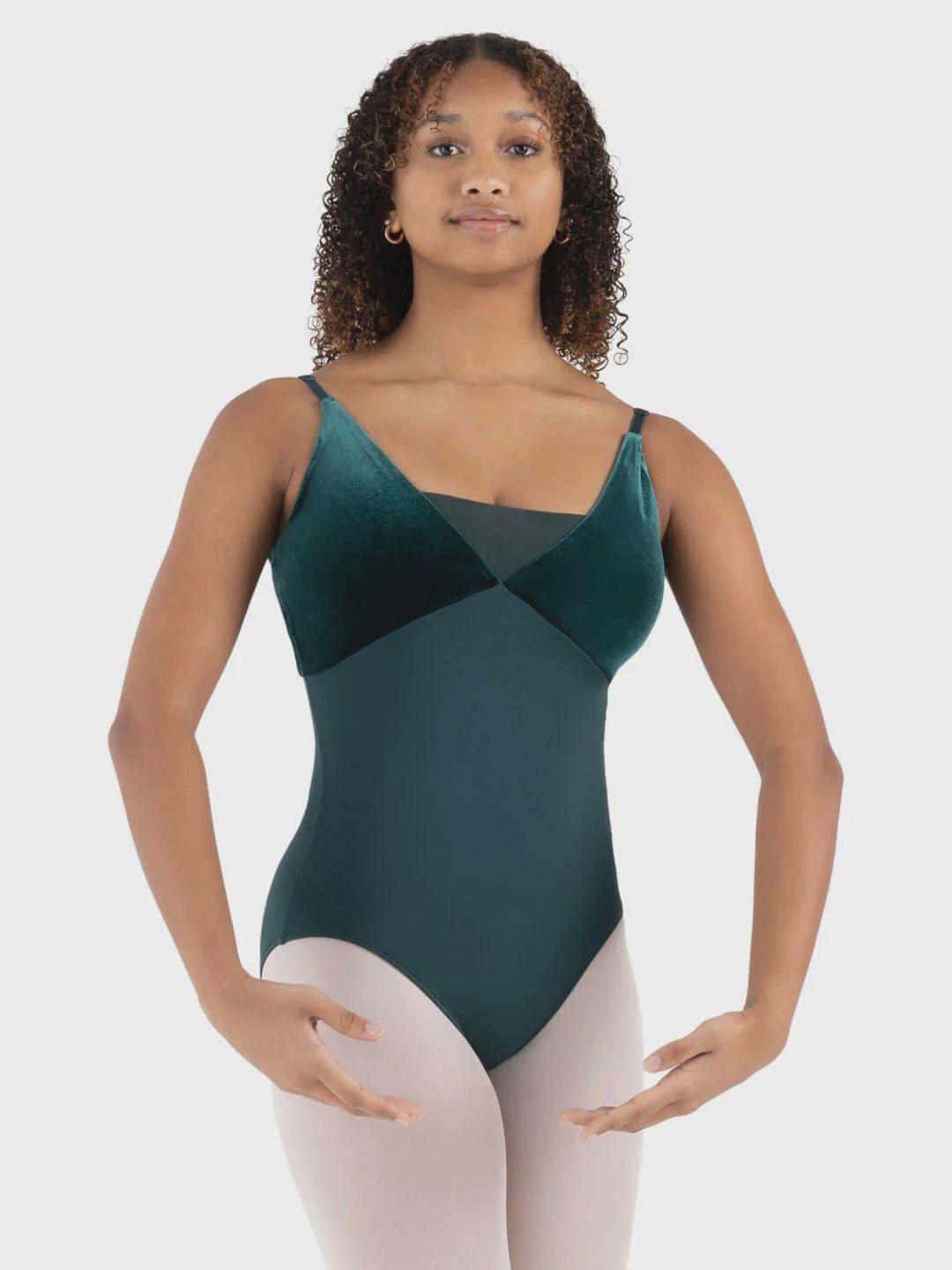 LEO CAMI V-NECK VELVET BUST (C-12230W), Color: PINE, Size: S