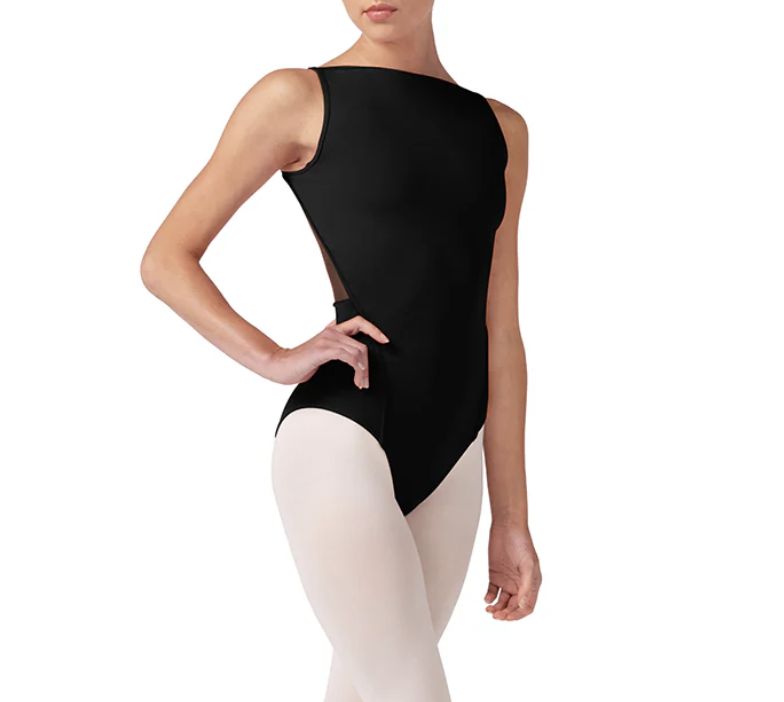 &quot;EMMA&quot; EMBROIDERED MESH BACK LEOTARD (B-L40004), Color: BLACK, Size: P