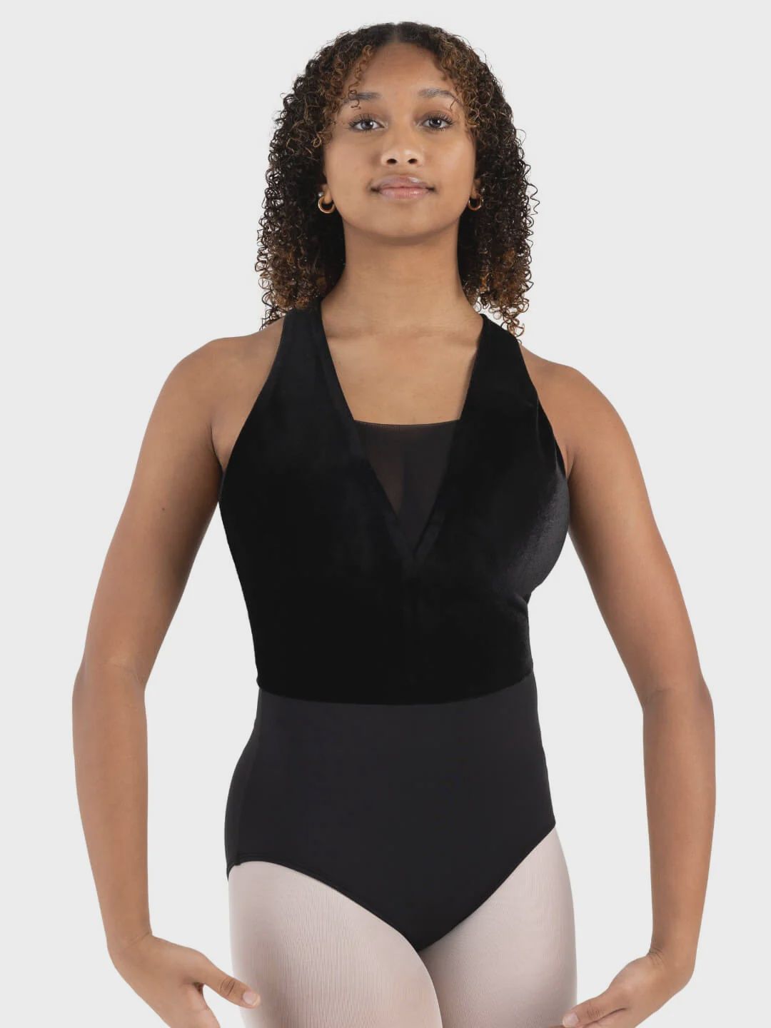 LEO TANK V-NECK X-BACK VELVET BUST (C-12232W), Color: BLACK, Size: XS
