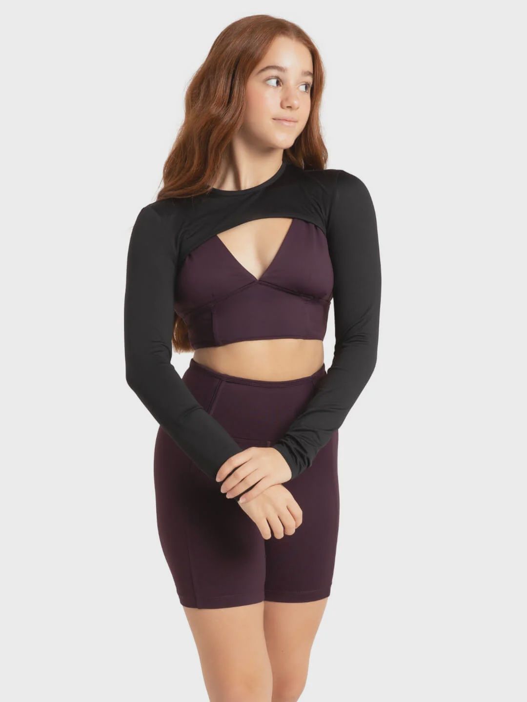 CROP TOP LONG SLEEVE SHRUG (C-12141W), Color: BLACK, Size: M