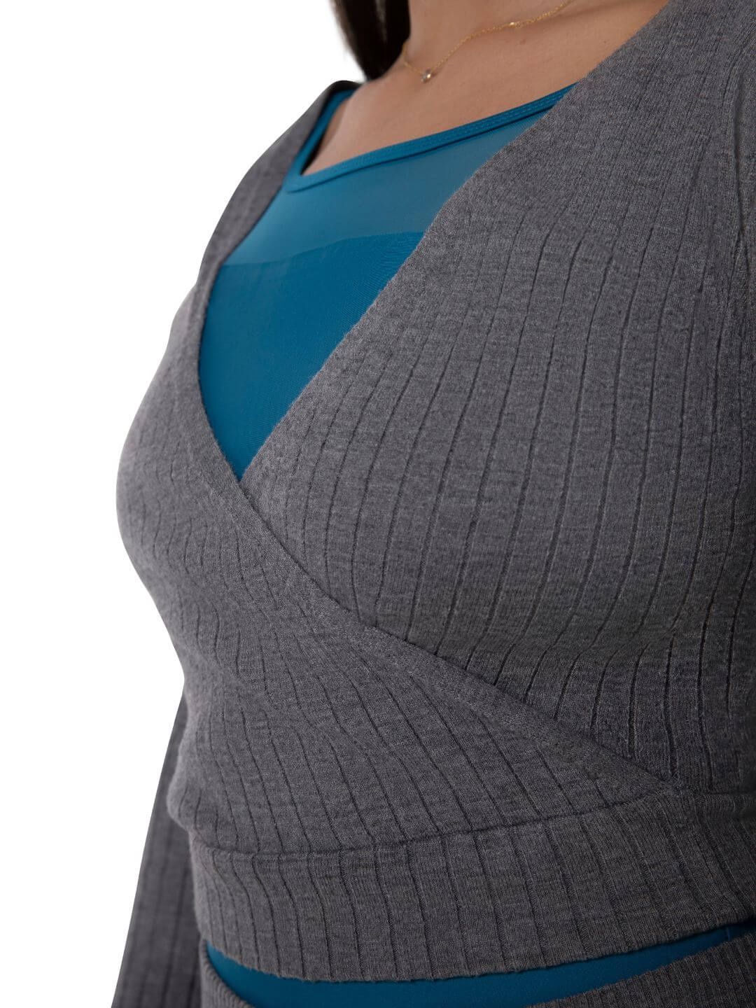 HARMONIE CROSSOVER SWEATER (C-CK11002W), Color: HEATHER_GREY, Size: XXS