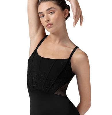 &quot;MIA&quot; EMBROIDERED MESH BACK CAMI LEOTARD (B-L70001)