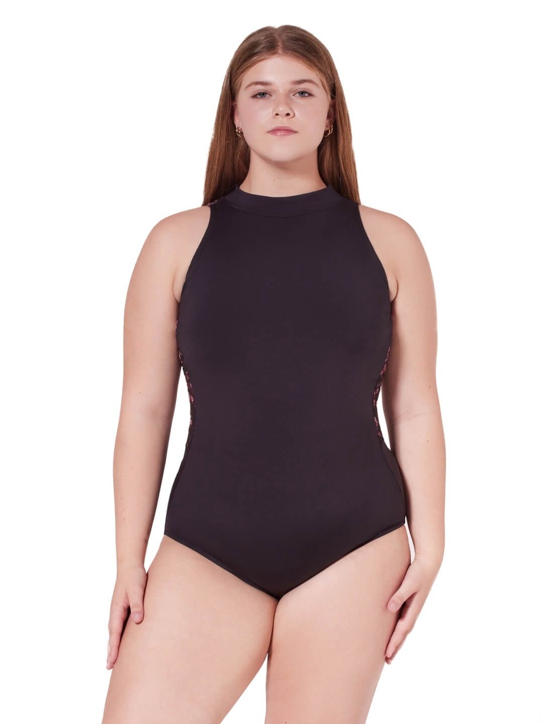 &quot;EMBELLISH&quot; HIGH NECK LEOTARD (C-F12403W), Color: BLACK, Size: XS