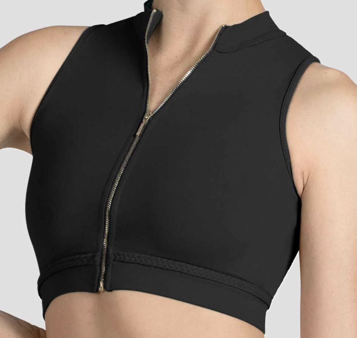 CROP TOP ZIP FRONT (M-7060L), Color: BLACK, Size: P