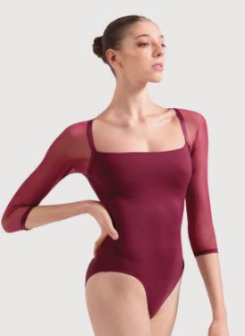&quot;PAISLEY&quot; 3/4 MESH SLEEVE LEOTARD (B-L60003), Color: BLACK, Size: P