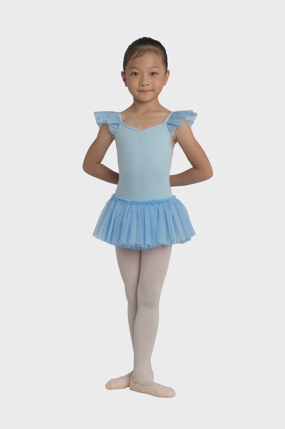 DRESS GLITTER FLUTTER SLEEVE (D-2462C), Color: LIGHT BLUE, Size: 6X_7