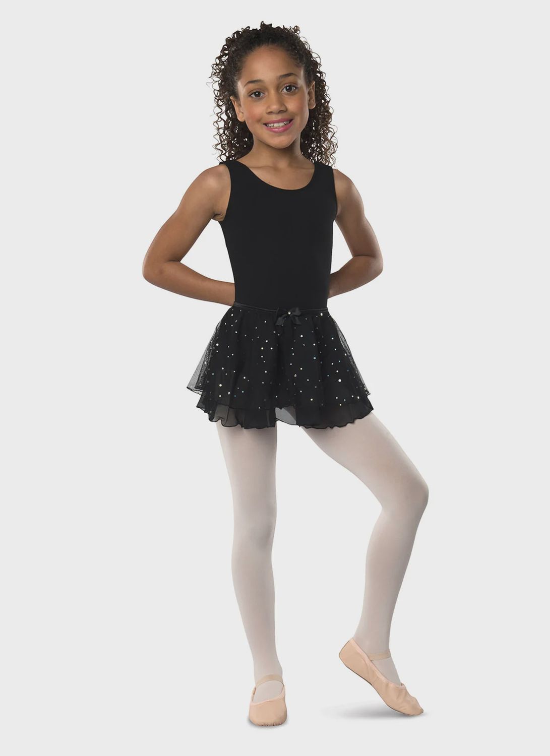 SKIRT CRYSTALS PULL ON DOUBLE LAYER (D-233), Color: BLACK, Size: T/S