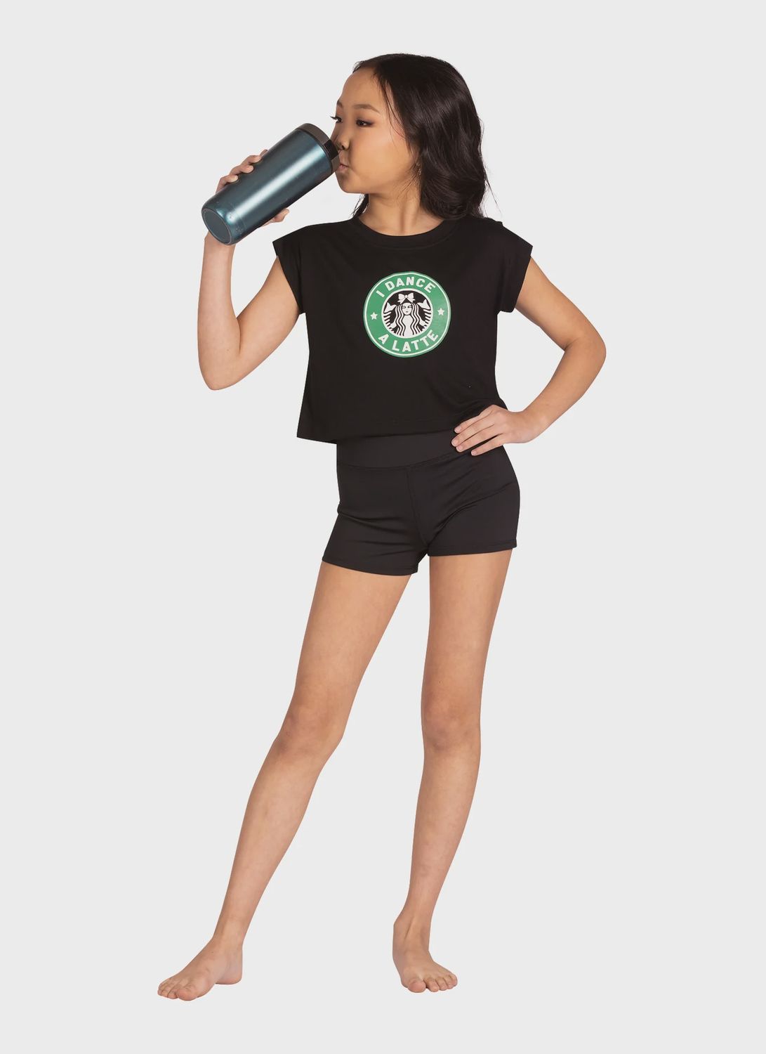 "I DANCE A LATTE" CHILD T-SHIRT (D-25316C), Color: BLACK, Size: 4-6