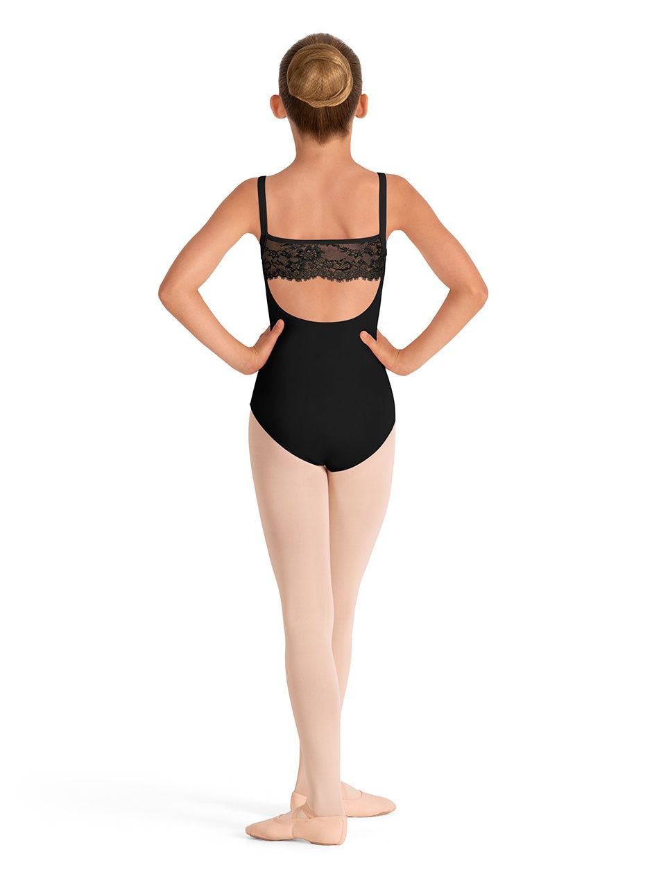 CAMI LEOTARD WITH LACE BAND BACK "EVERLY" (B-CL70027), Color: BLACK, Size: 8-10