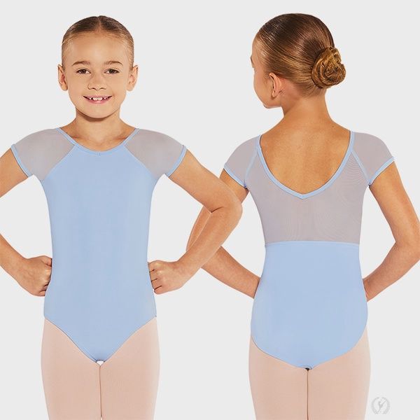 MESH CAP SLEEVE LEOTARD GIRLS (E-41228), Color: BLACK, Size: INTERMEDIATE