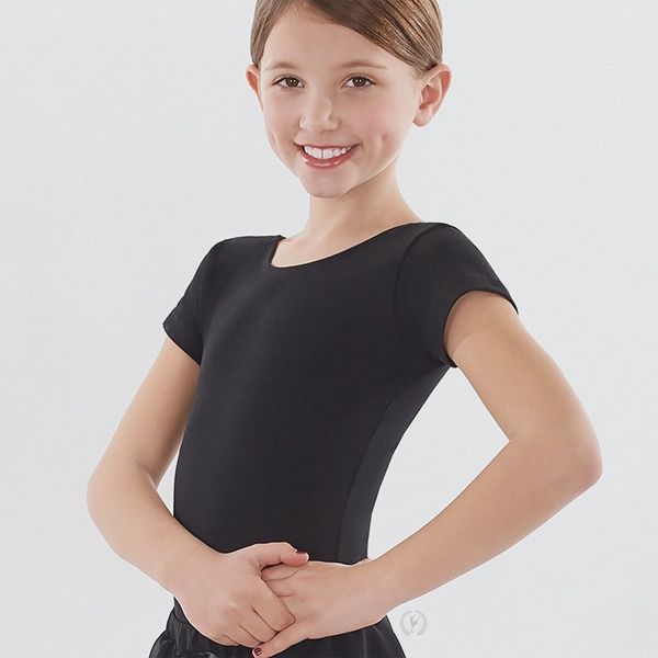 SHORT SLEEVE CHILD LEOTARD COTTON (E-1043), Color: BLACK, Size: XSC