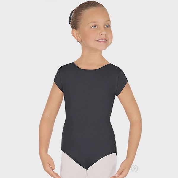 SHORT SLEEVE CHILD LEOTARD MICROFIBER (E-44475C), Color: BLACK, Size: XSC