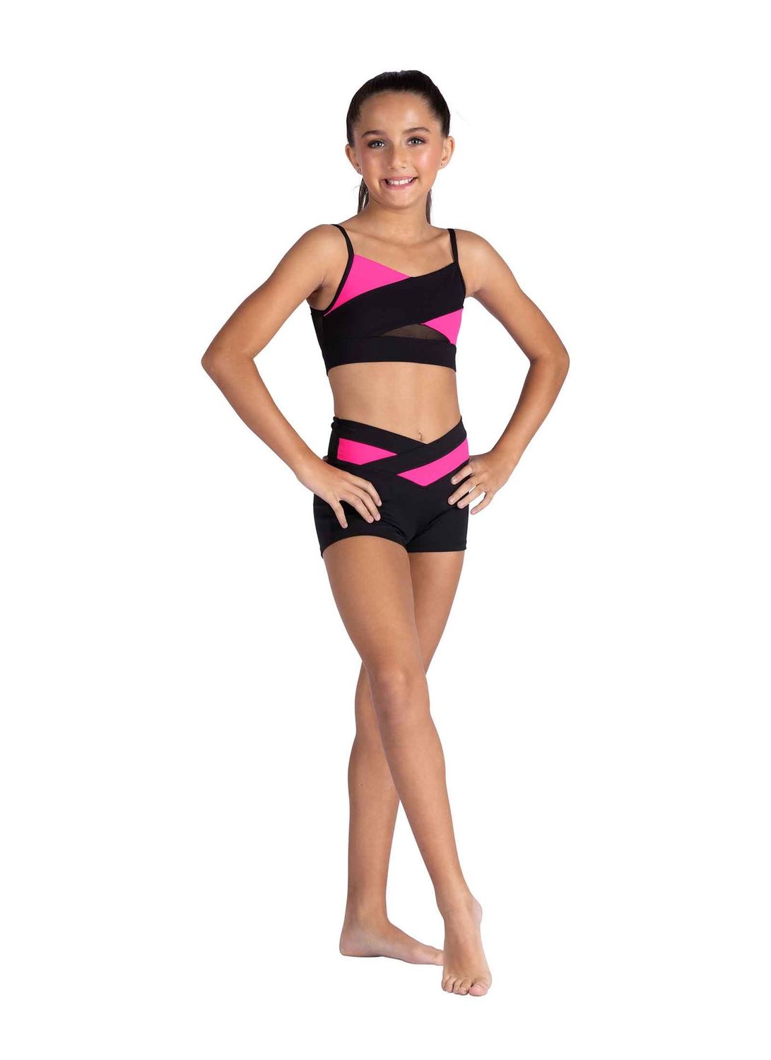 CROP TOP CHILD "MARLI" (D-26300C), Color: BLACK/NEON PINK, Size: 12-14