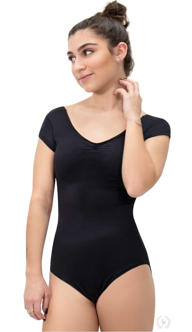 CAP SLEEVE PINCH FRONT LEOTARD WOMENS (E-44525), Color: BLACK, Size: XS