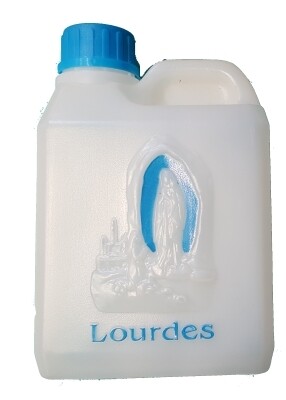 Jerrycan voor wijwater 500 ml met Lourdes